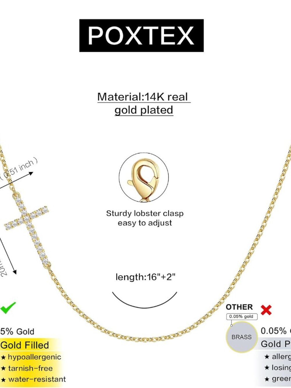 Cross Necklace for Women Teen Girls, Dainty 14K Gold Silver Plated Cross Choker - Picture 3 of 9